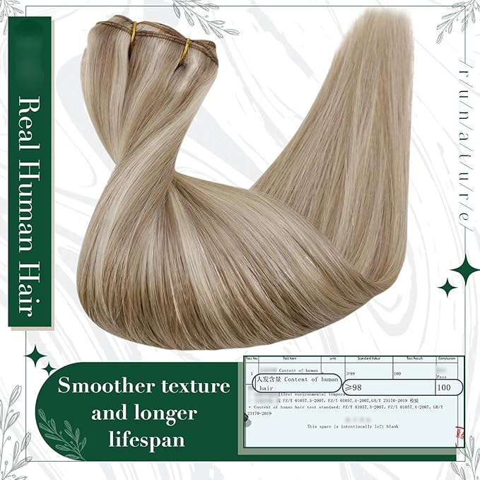 RUNATURE Blonde Clip in Hair Extensions, Real Human Hair Clip in Extensions, Short Hair Extensions Clip Ins 12 Inch, Remy Natural Hair, Add Volume, 50g 3pcs #8P60 Light Brown Highlight
