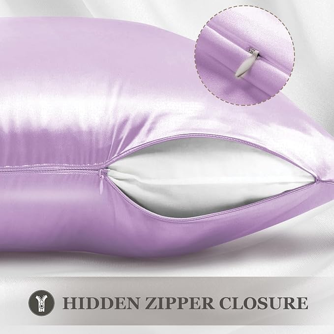 Adubor Mulberry Silk Pillowcase for Hair and Skin with Hidden Zipper, Both Side 23 Momme Silk, 900 Thread Count (20x36 inches, King Size, Light Purple, 1pc)