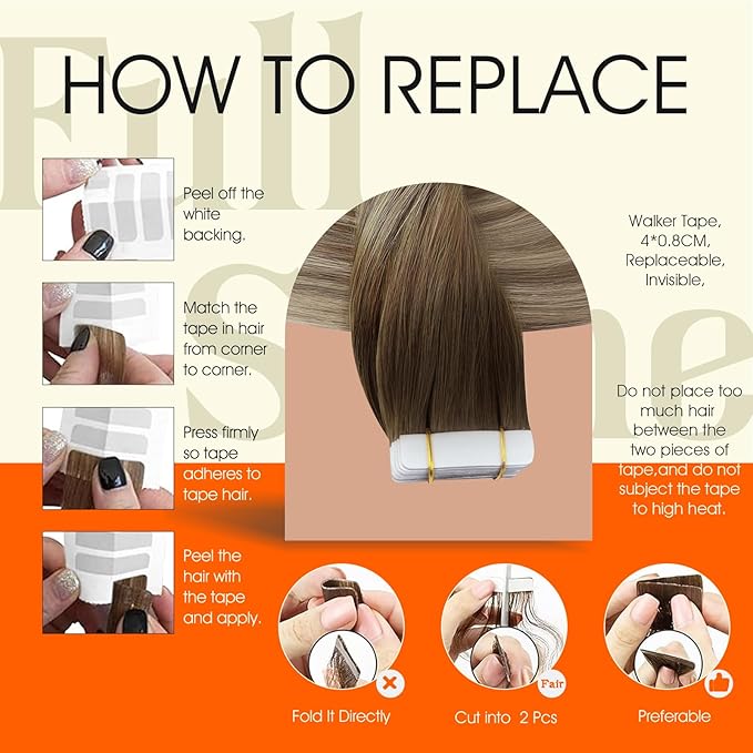 Full Shine Tape in Hair Extensions Human Hair 14Inch Color 3 Darker Brown Ombre 8 Brown Highlights 22 Blonde Remy Tape in Human Hair Extensions Seamless Skin Weft Soft Straight for Women 20Pcs 50Gram