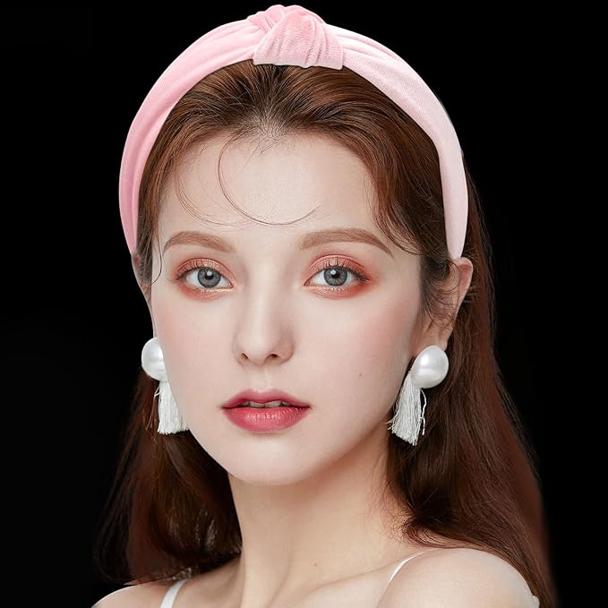 VELSCRUN Knotted Headbands - Pink, Red, Brown, Gray Velvet Wide Top Knot Hair Accessories for Women and Girls