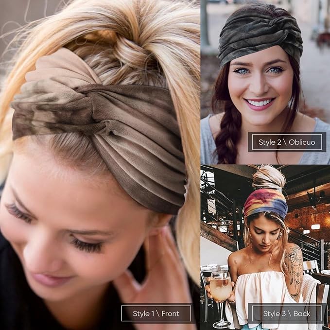 DRESHOW 4 Pack Turban Headbands for Women Wide Vintage Head Wraps Knotted Cute Hair Band Accessories