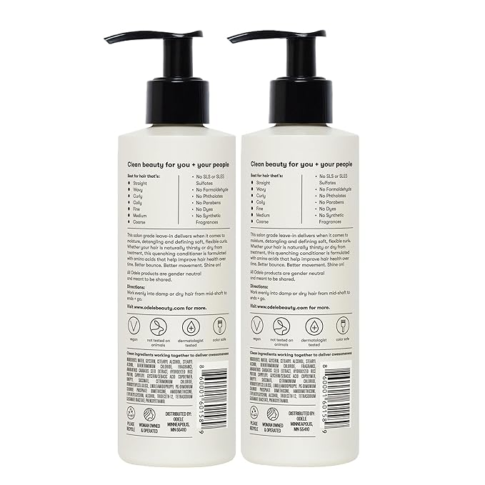 Odele Vegan Leave-In Conditioner, for Deep Moisture, Detangling, Frizz Control, Weightless Shine, and All Hair Types + Textures, 8 fl oz (2-Pack)