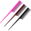 Leinuosen 3 Pcs Triple Teasing Comb for Women Plastic Rat Tail Comb Heat Resistant Pintail Tease Layer Tool for Thick Fine Hair Styling Backcombing Volume Structure(Black, Pink and Brown)