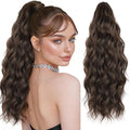 Claw Clip Ponytail Extension 18 Inch Curly Wavy Ponytail Extension Jaw Clip on Pony Tails Hairpiece for Women Fluffy Natural Synthetic for Daily Use (Dark Chestnut Brown)