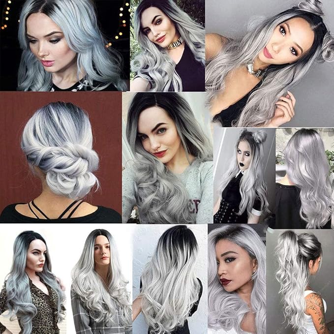 30 32 34 Inch Ombre Bundles Human Hair Grey Body Wave Bundle Brazilian Virgin Remy Hair Extensions Double Weft 2 Tone Black and Silver Body Wave Bundle Hair Weave 300g