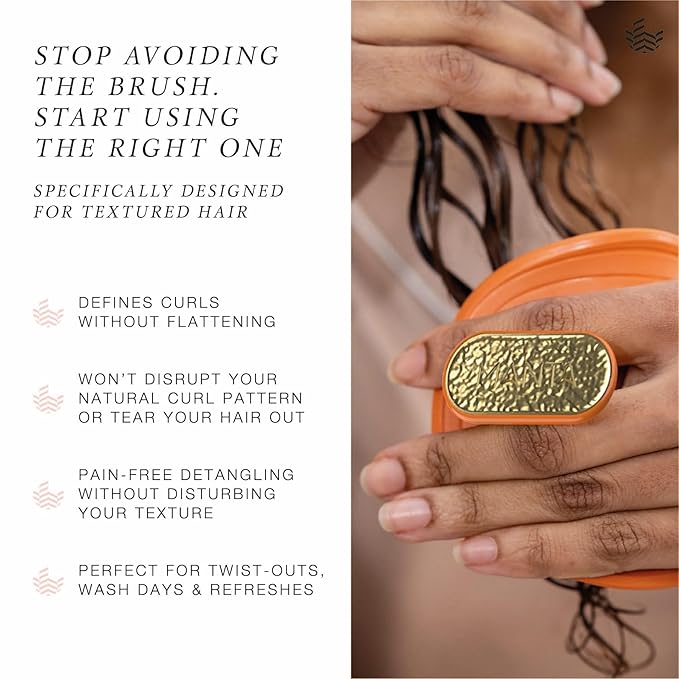 Manta Curls Anti-Breakage Hairbrush – Detangling Brush for Curly & Afro Hair, Gentle Wet & Dry Hairbrush for Women, Orange