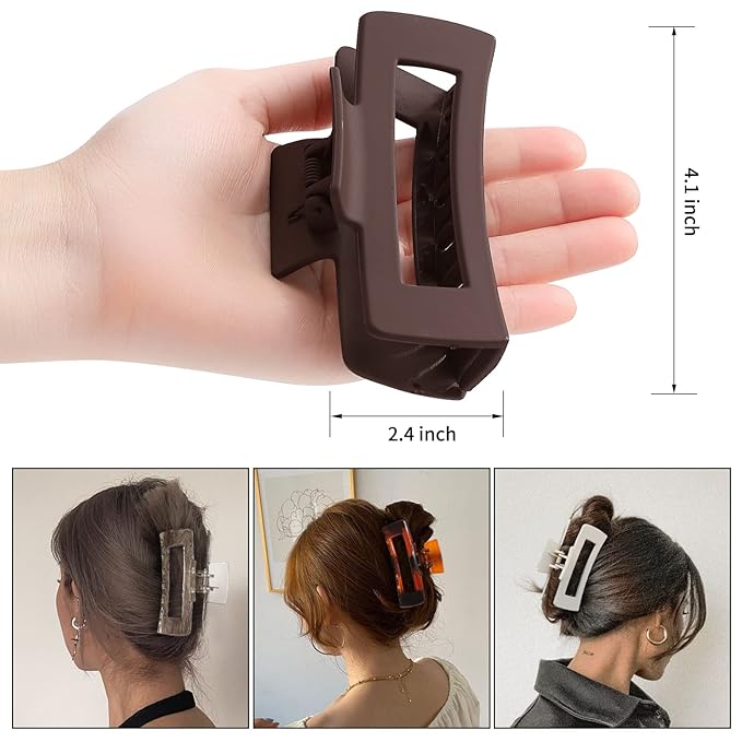 4 Inch Big Hair Claw Clips 6 Pcs Large Claw for Thick Hair Square Hair Clips for Women Rectangle Hair Clips Nonslip Acrylic Banana Jaw Clips Hair Accessories for Girls (Amber)