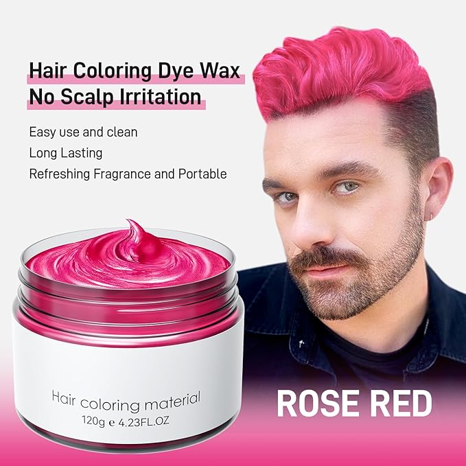 Passion Red Temporary Hair Dye,Temporary Hair Color Wax,Natural Washable Hair Dye Temp Hair Color for Women Men Kids Party Cosplay Halloween