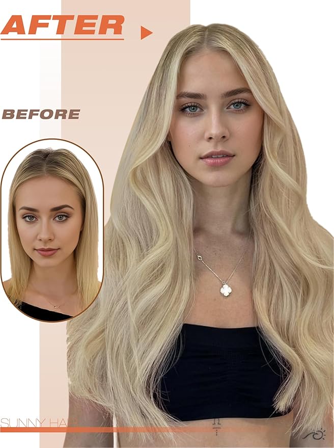 Sunny Hair Tape in Hair Extensions Real Human Hair Invisible Remy Hair Extensions Tape ins for Women Ash Blonde Root to Platinum Blonde Balayage 24 inch 20Pcs 50G