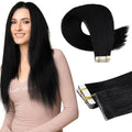 Full Shine Tape in hair Extensions Invisible Virgin Color 1 Black 10Pcs Injected Tape in Real Human hair Extensions Silky Straight Seamless Skin Weft 22 Inch Natural 25Gram Add Length for Wedding