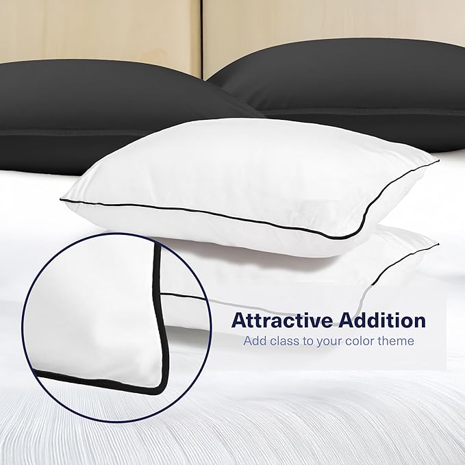 Kickoff Viscose Bamboo Pillowcase, King, Set of 2, 100% Organic Hidden Zippered Viscose Bamboo Pillow Case King Size, Cooling Pillow Cover for Hot Sleepers (20"x40", Trimmed, Onyx Black)