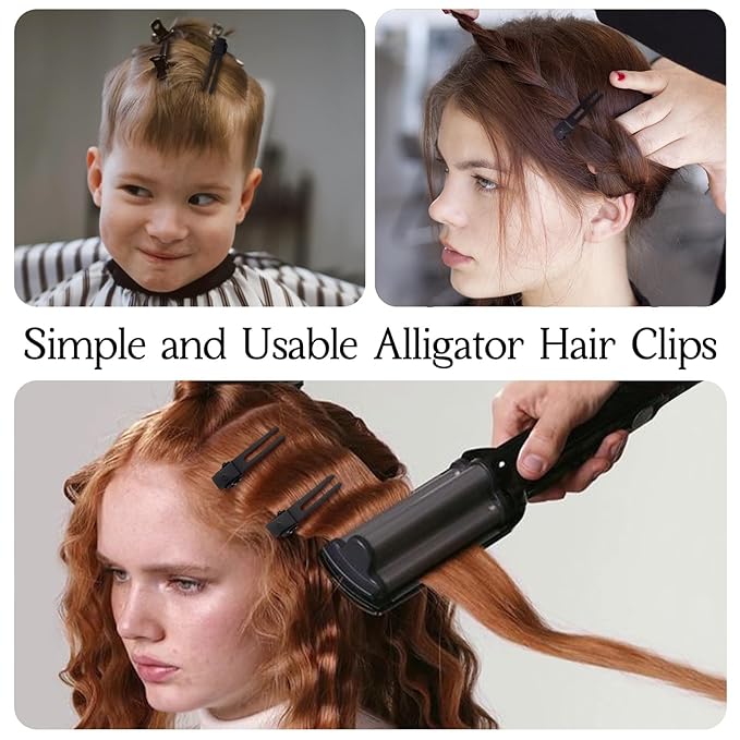 choicbaby 120pcs Double Prong Curl Clips, 1.8' Stainless Steel Hair Clips for Hair Bow, Great Pin Curl Clip, Hair Salon Barber (Black, 1.8 inches, 4.5 cm)
