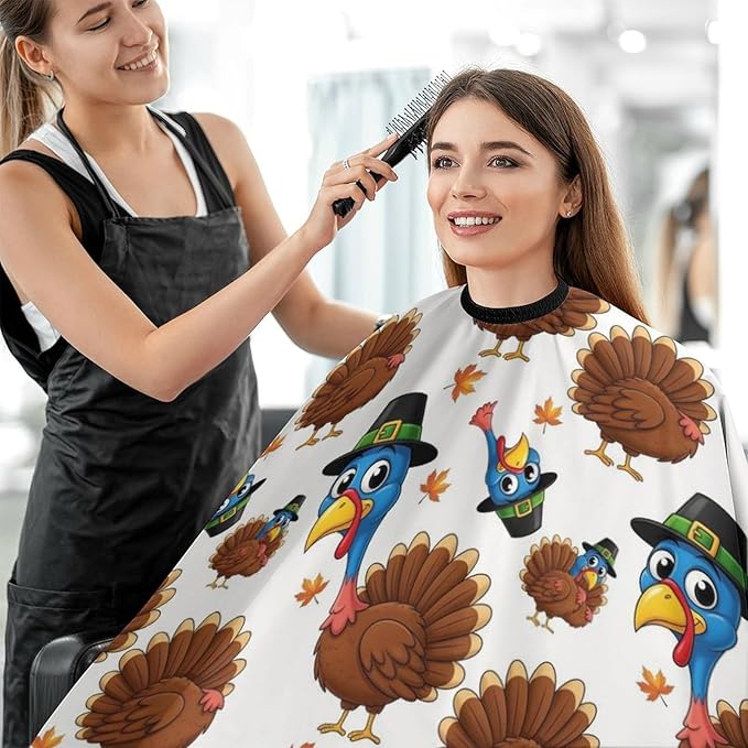 Adjustable Barber Styling Cape, Cartoon Thanksgiving Turkey White Haircut Apron Hairdressing Gown Cover for Hairdressers
