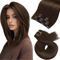Moresoo Brown Clip in Hair Extensions Remy Double Weft Human Hair Clip in Extensions Straight Hair Extensions for Women Medium Brown #4 5pcs 80g 12inch