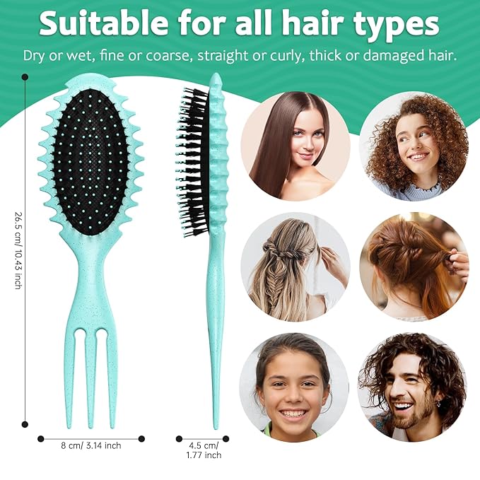 Curly Hair Brush Set,Curl Defining Brush for Curly Hair,Trident Handle Design,Detangling & Shaping & Defining Curls for Women and Girls,Wet or Dry Hair(Green)