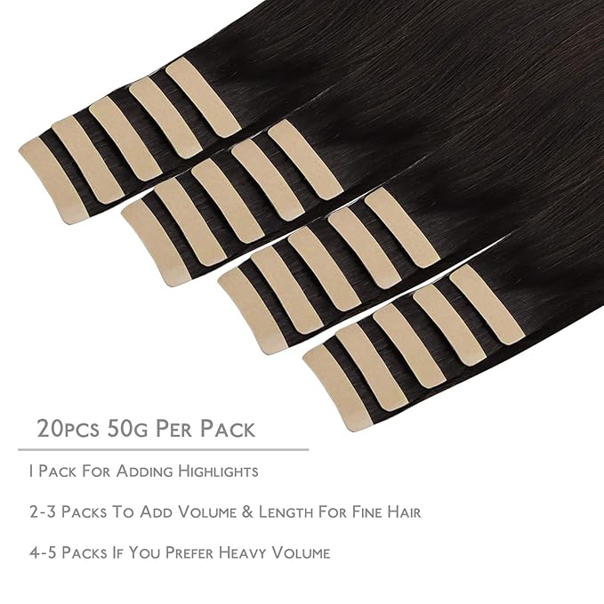 WENNALIFE Tape in Hair Extensions Human Hair, 20pcs 30g 10 inch Dark Brown Remy Hair Extensions for Women Tape Ins Straight Extensiones De Cabello Humano Skin Weft