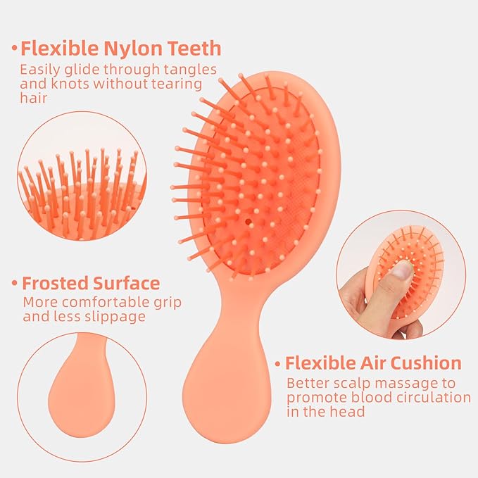 Mini Hair Bursh for Women Men and Kids, Protable Travel Size Hair Brush for Pockets Purse backpack, Mini Detangler Brush for All Hair Types, Small Hair Brush for Detangling (1 Pack-Orange)