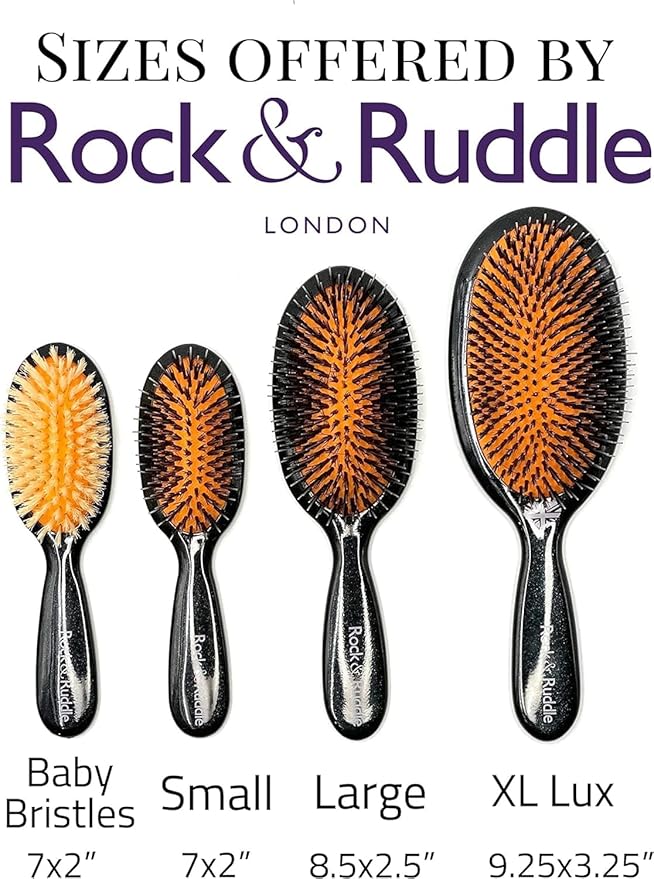 Rock & Ruddle Natural Mixed Boar Bristle Hair Brush for Women and Kids (Small/Travel Size, 17.5cm - Perfect for Wet or Dry Hair, Detangling Smoothing Blowdrying - Made in UK - English Blue