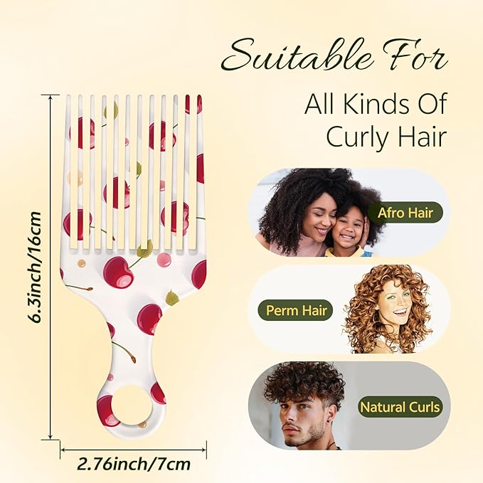 2 Pcs Afro Pick Comb for Natural Curly Hair,Portable Styling Hair Pick for Travel,Anti-Static,Cute Afro Comb for Women Men and Girls(Red-T5)