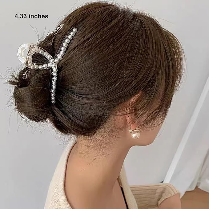 Pearl Hair Clips,Elegant Hair Clip Strong Hold Jaw Clips,Big Pearl Hair Claw Clips Barrettes Nonslip Birthday Thankgiving Christmas Gift for Women Girls Daughter Girlfriend (6 Pack)