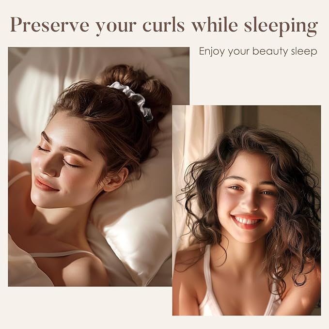 LULUSILK Silk Scrunchies for Hair Sleep, 100% Real Mulberry Silk, No Damage Hair Ties for Women and Girls, Black White and Silvergrey, Pack of 3
