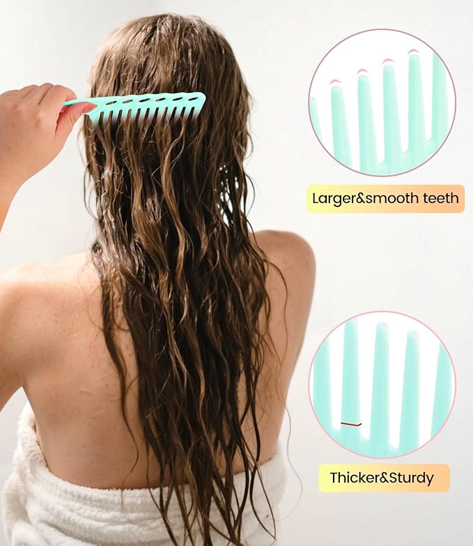 6PCS Professional Hair Comb Set for Women & Men Rat Tail, Wide & Fine Tooth Combs for Curly Hair, Braiding, Barber Styling, Cutting & Parting (Green)