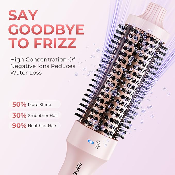 ABNER Thermal Ionic Brush, 1.5 inch Heated Round Brush for Blowout Look, Volumize, Style, Makes Hair Shinier & Smoother, Dual Voltage, Negative Ion Technology, Titanium, Temperature Settings