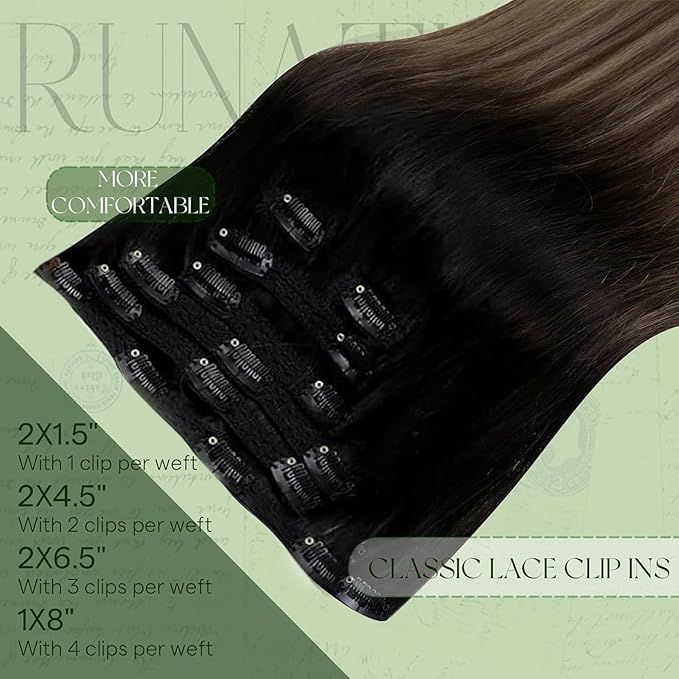 RUNATURE Real Human Hair Clip in Extensions 24 inch, Balayage Clip in Hair Extensions, Long Hair Extensions Clip Ins, Remy Natural Hair, Add Hair Length, 135g 7pcs #1B/6/27 Black Ombre to Blonde