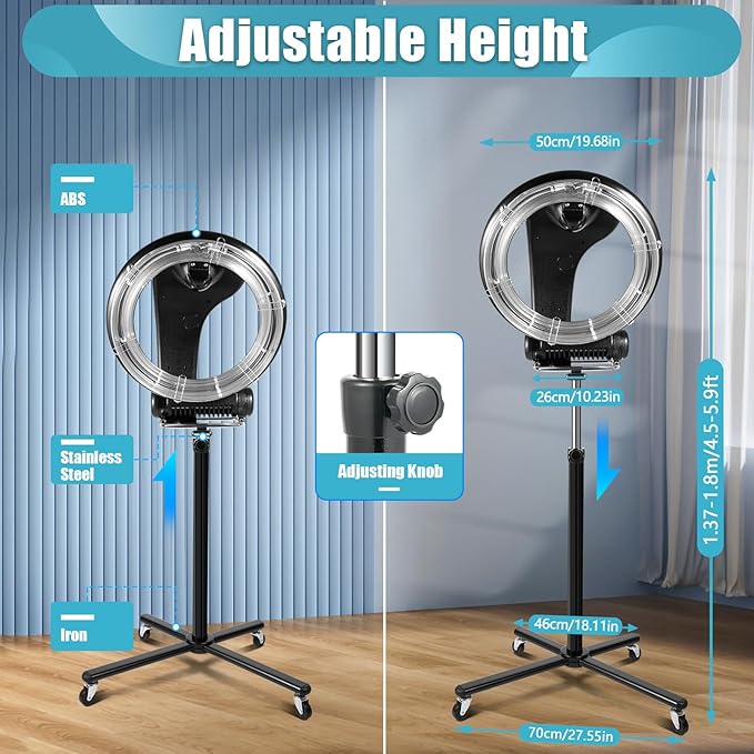 100W Professional Standing Hair Dryer,3 in 1 Salon Spa Orbiting Infrared Heating Hair Dryer Color Processor Hair Care for Home & Hair Salons, Adjustable Height 4.5-5.9ft, 110V (1000W)