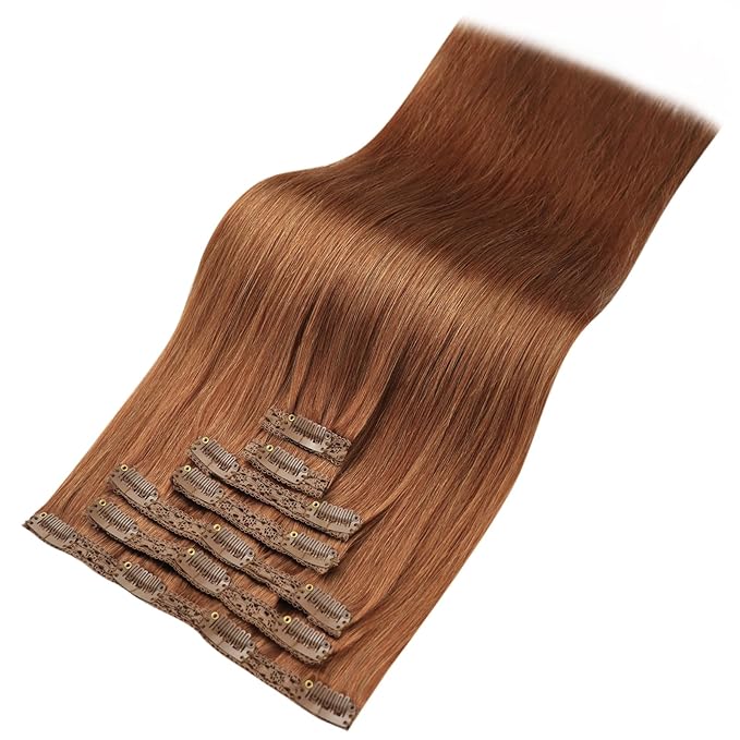 YoungSee 24 inch Hair Extensions Clip ins Copper Real Hair Extensions Clip in Human Hair Copper Clip in Real Hair Extensions Long Straight Hair 7pcs 120g