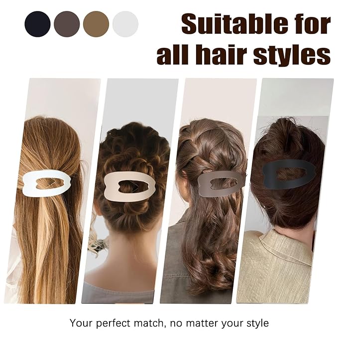Large Flat Hair Clips for woman,4PCS French Flat Hair Claw Clips,Duckbill Hair Clips for Thick and Thin Hair,Matte No-Slip Hair Clip Strong Hold Barrettes (Multicolor)