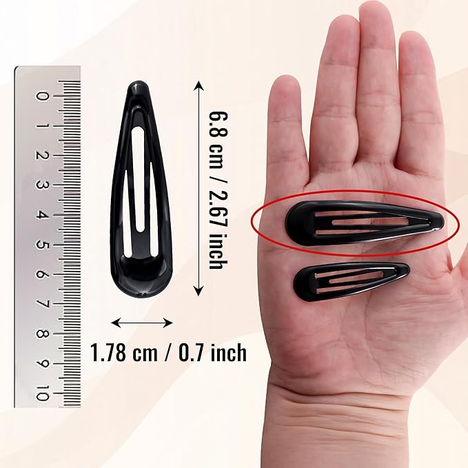 Metal Snap Hair Clips Water Drop No Slip Hair Barrettes for Women Large Hair Clips For Thick And Thin Fine Hair,Black Brown Beige,2.67 x 0.7 Inches,12 PCS