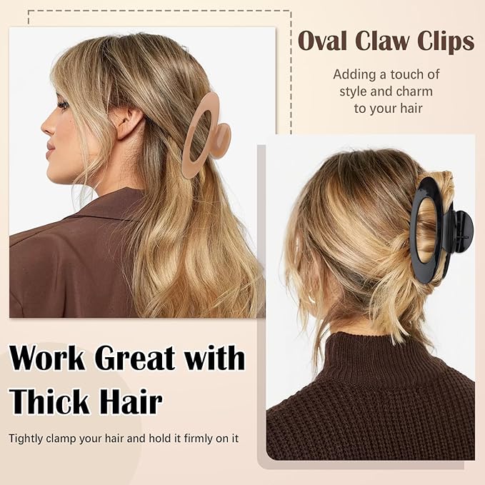 4PCS Hair Claw Clips Large Oval Hair Clips for Women Strong Hold Non Slip Jaw Clips for Thick Thin Hair