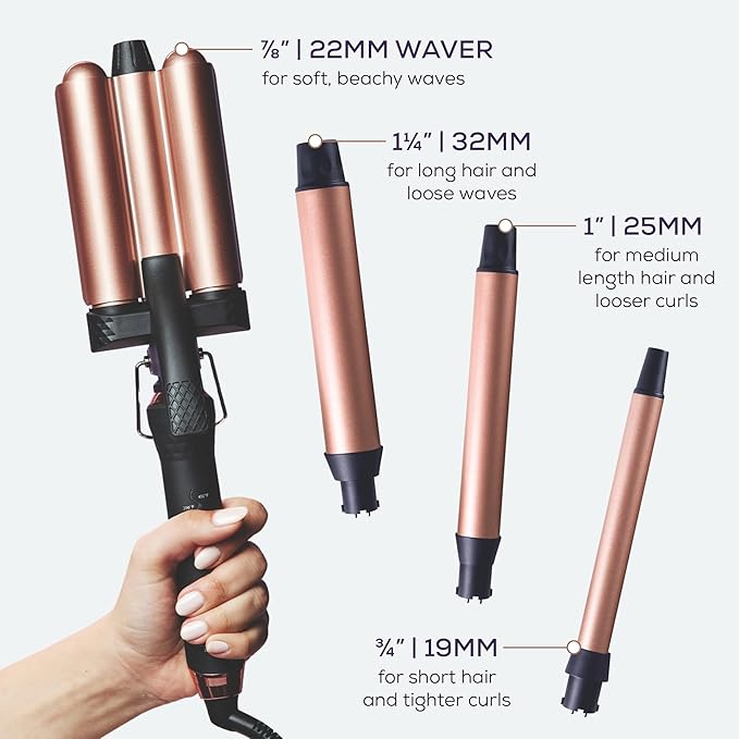 Sutra 4-in-1 Hair Curling Iron Set with Tourmaline Infused Ceramic Barrels - Professional Curling Wand Tool for Women with Clipless Curlers & Triple Barrel Waver - Styling Products for All Hair Types