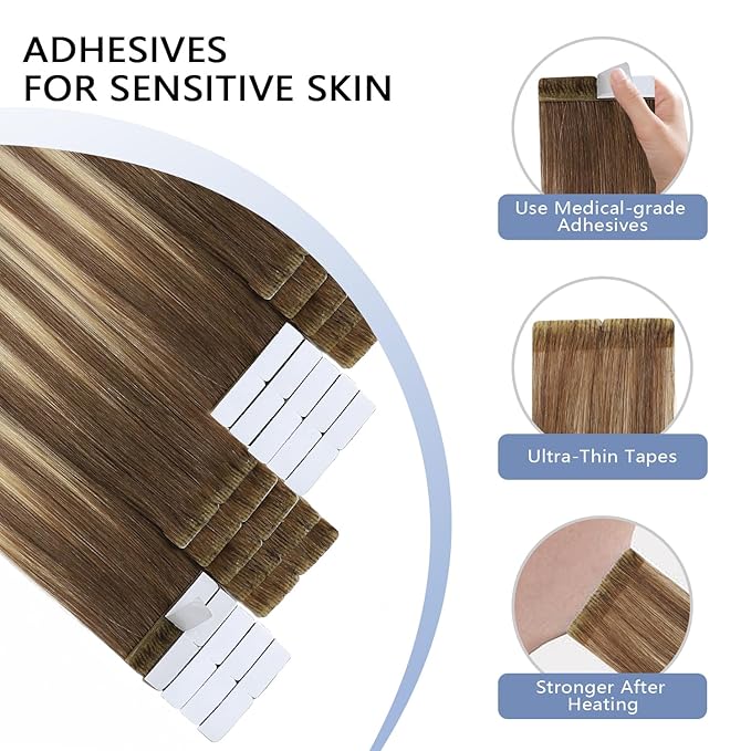COOKAYU Invisi Edge Tape in Extensions Human Hair Walnut Brown to Ash Brown and Blonde Seamless Injected Tape Ins Straight invisible Hair Extensions 20Inch 45g 20pcs/pack