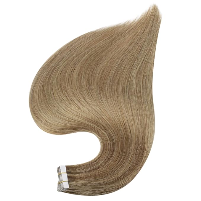 Full Shine Tape in Hair Extensions Human Hair 14 Inch Balayage Hair Extensions Real Human Hair Tape in 50Grams 20Pcs 10/16/16 Highlights Golden Brown Mixed Golden Blonde Skin Weft Hair Extensions