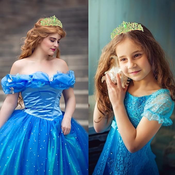 Didder Gold Green Rhinestone Princess Tiaras and Crowns for Women and Girls Birthday Tiara Crown Halloween Costume Party Wedding Prom Headpiece