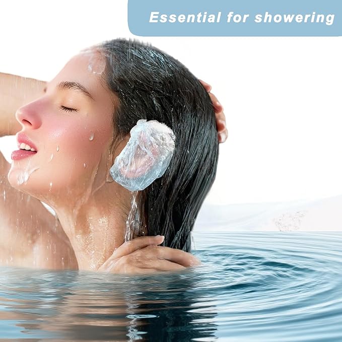 400 Pack Disposable Waterproof Ear Covers for Shower, Swimming & Hair Dye - Elastic Clear Plastic Ear Caps for Salon, Travel, Adults & Daily Use