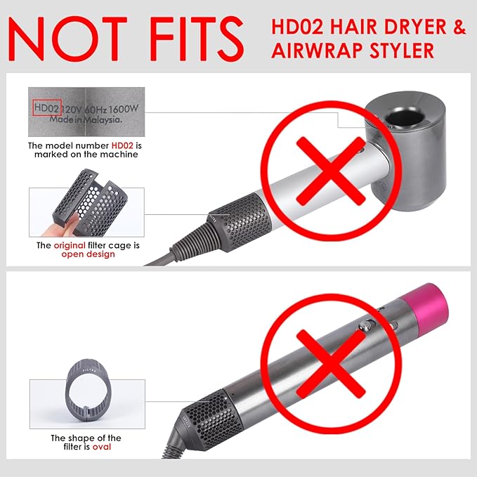 Magnetic Hair Dryer Filter Compatible with Dyson Supersonic HD01 HD03 HD08 HD15 Hair Dryer Attachment, Hair Dryer Outer Filter Spare Parts with Brush (Metallic Gray)