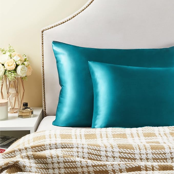 BEDELITE Satin Pillowcase for Hair and Skin, Super Soft and Cooling Similar to Silk Pillow Cases 2 Pack with Envelope Closure, Gift for Women Men(20"x40" King Size, Teal)