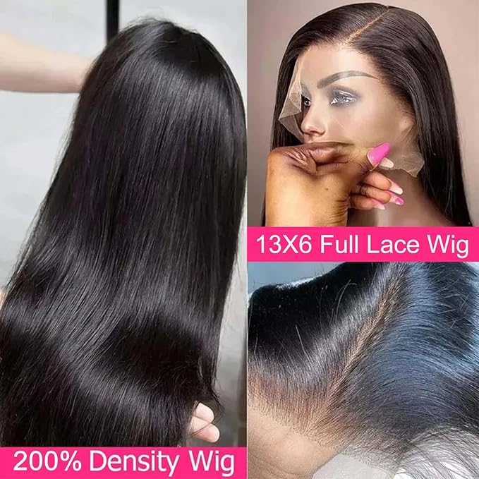 Lemoda 13x6 Full Lace Frontal Wig 180% Density Straight Lace Front Wigs Human Hair HD Transparent Lace Glueless Wig Pre Plucked 15A Brazilian Virgin Human Hair Wigs for Women 30 Inch