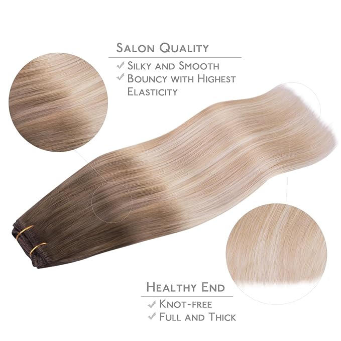 WENNALIFE Clip in Hair Extensions Real Human Hair, 24 Inch 120g 7pcs Balayage Sandy Brown to Platinum Blonde Remy Hair Natural Double Weft