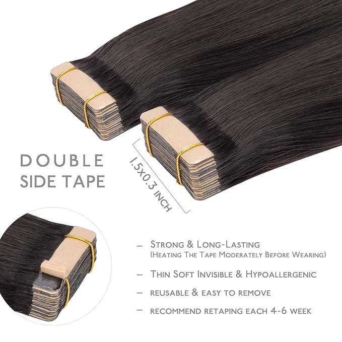 WENNALIFE Tape in Hair Extensions Human Hair, 20pcs 40g 12 inch Dark Brown to Chestnut Brown and Dirty Blonde Highlighted Remy Hair Extensions Straight Human Hair Tape in Extensions Skin Weft