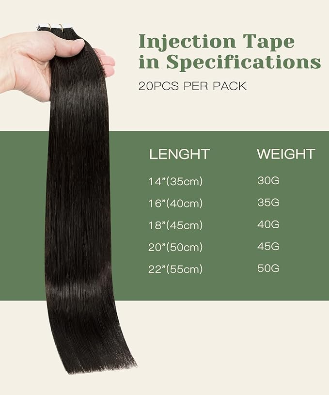 SURNEL Injected Tape in Extensions Real Human Hair 20 Inch Darkest Brown Seamless Invisible Tape in Hair Extensions 20Pcs 45g(#2,20)