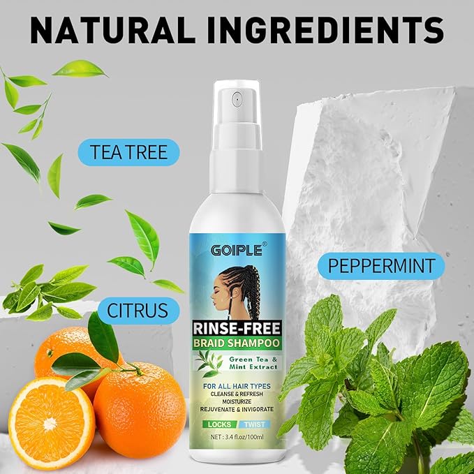 Braid Spray Rose Mint for Dreads, Dreadlocks, Locks - Rose Water Braid Spray No-Water Braid Shampoo for Locs, Twists, Weaves - Rinse-Free Dreadlock Shampoo for Build-Up, Odor, Itch & Flakes 2PCS