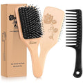 Bsisme Hair Brush-Boar Bristle Hairbrush with Detangling Pins Wooden Paddle Detangler Hairbrush for Women Men Reduce Frizz Dry Restore Natural Shine