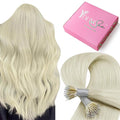 YoungSee 22inch Nano Beads Hair Extensions Platinum Blonde Nano Hair Extensions Human Hair White Blonde Long Nano-Link Hair Extension 50s 50g Nanoring Hair Extension for Wedding Instant Length