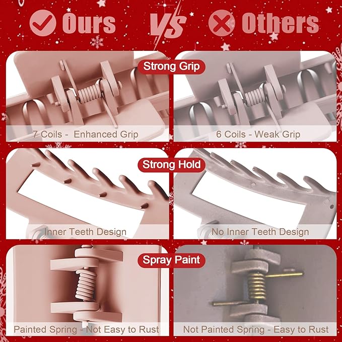TOCESS Hair Claw Clips for Women - 8PK Large Neutral Matte Square Jumbo Hair Clips for Thick, Thin, Long, Short, Curly Hair Girls, Big Jaw Clip Set for Daily Use (Rosewater Pink)