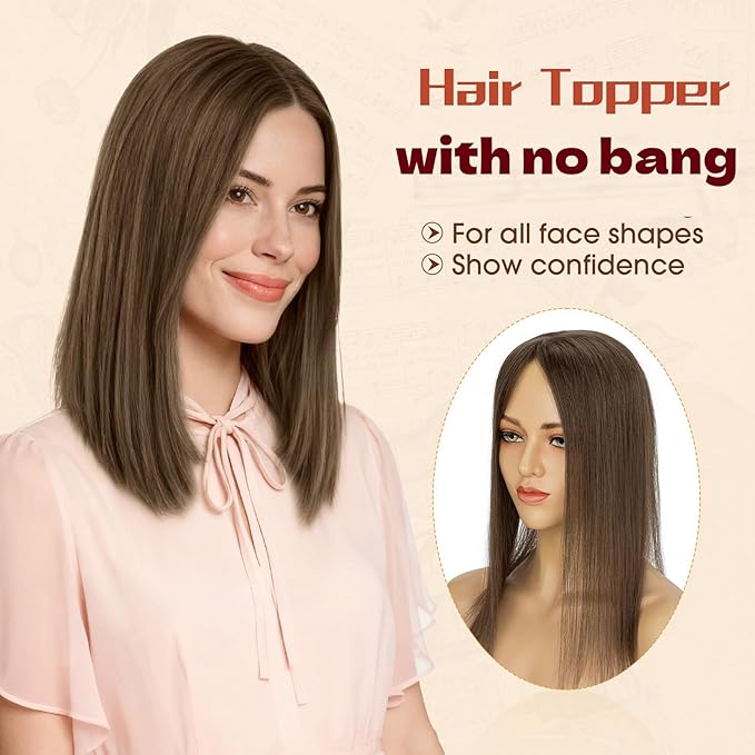 Rich Choices Human Hair Toppers for Women-100% Real Remy Hair Topper No Bang-Upgraded 150% Density 9 * 12CM Lace Base-Clip in Hairs Topper for Thinning Hairs-14Inch #2 Dark Brown