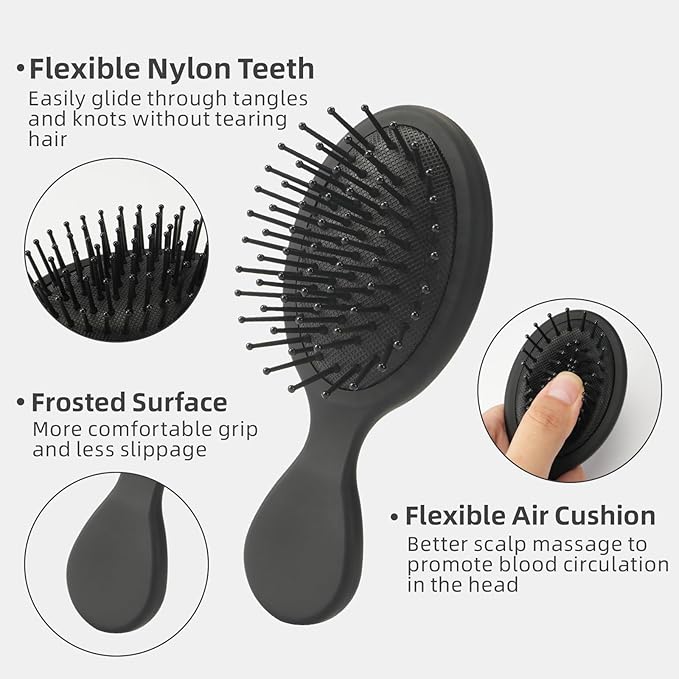 Mini Hair Bursh for Women,girls-Protable Travel Size Hair Brush for Pockets,Purse,backpack-Mini Detangler Brush for All Hair Types,Small Hair Brush for Detangling(1 Pack-Black)